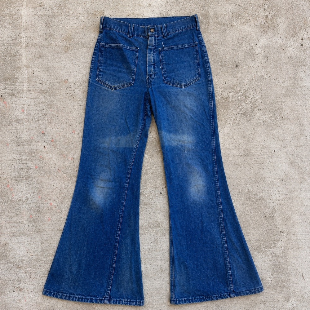 Vintage Big Yank 70s Denim Bell Bottom Flared Jeans Patch Pocket Blue 30x30